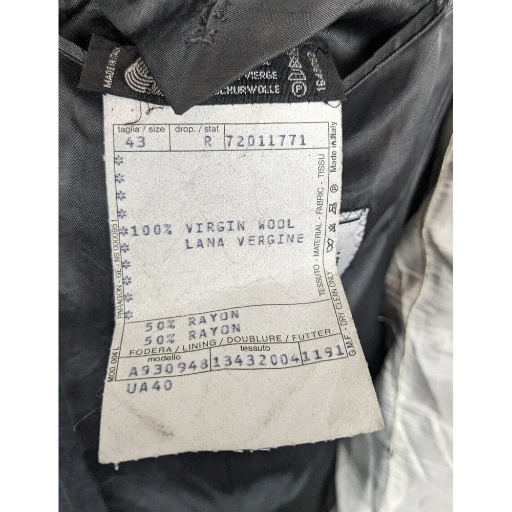 Gian Carlo Lamberti Made in Italy Vtg Gray Virgin Wool Suit Jacket Size 43